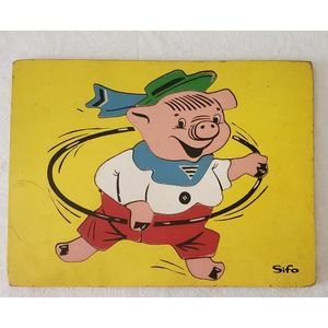 Vintage Wooden Puzzle Sifo Little Piggy 10x12